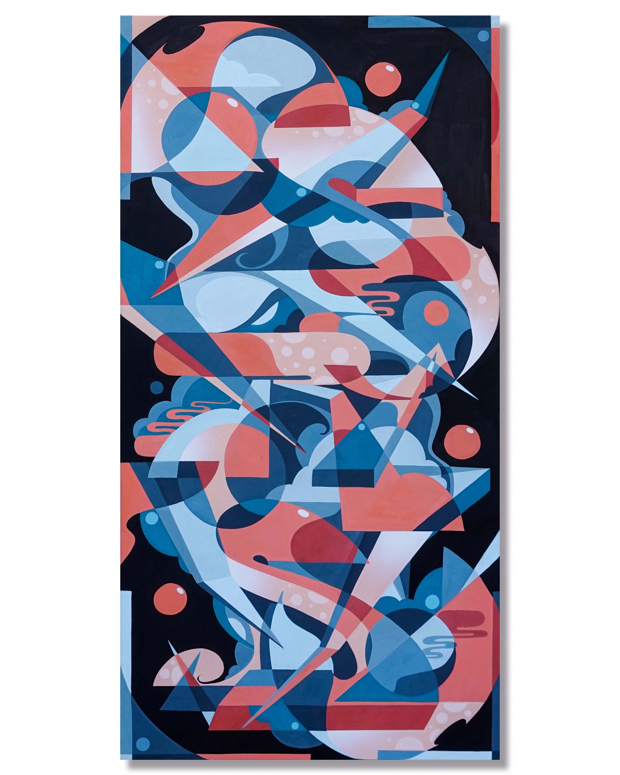 Dynamisches-abstraktes-Kunstwerk-mit-geometrischen-Formen-in-Türkis,-Orange-und-Schwarz-–-ideal-für-moderne-Raumgestaltung
